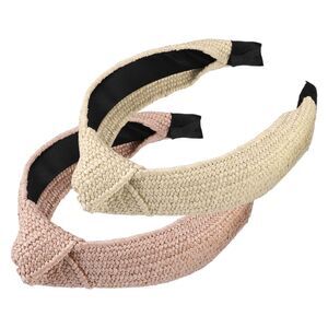 2 Pcs Wide Knotted Classic Casual Style Headband Pink Beige